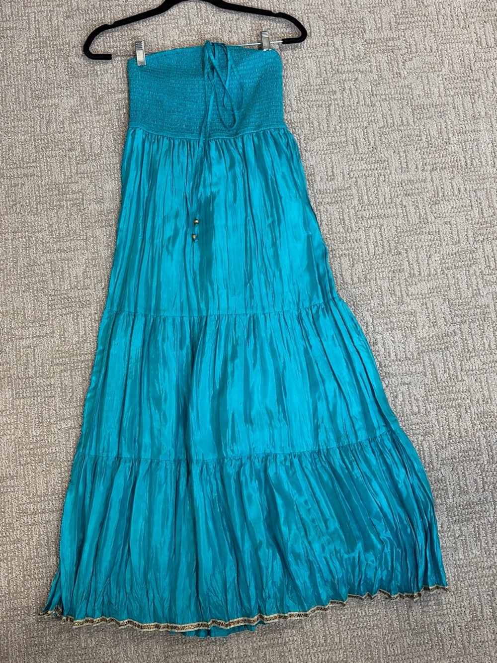 Maeve by Anthropologie Teal Strapless Tiered Maxi Dress